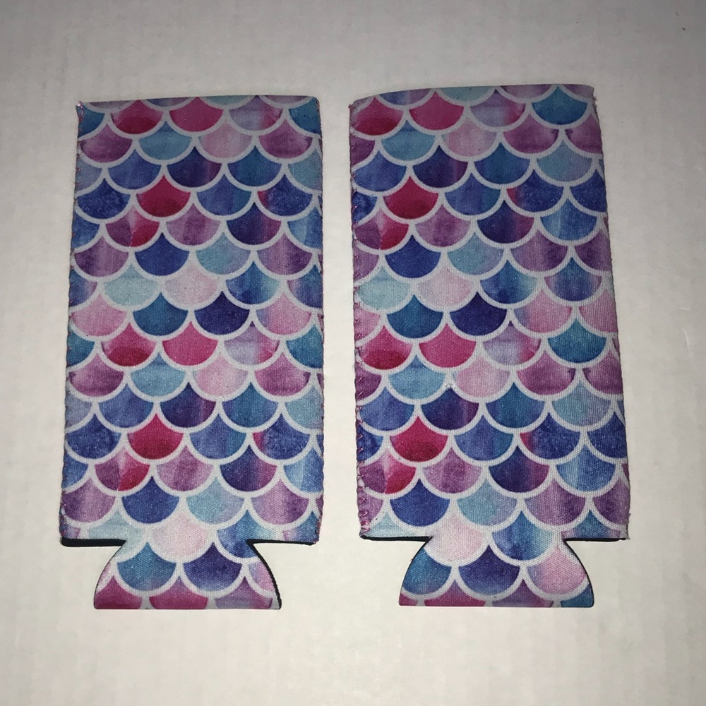 Mermaid Pattern Skinny Beer Koozie Set of Two BNIP - Picture 3 of 5